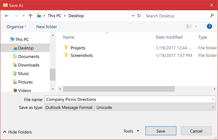 save outlook message as pdf